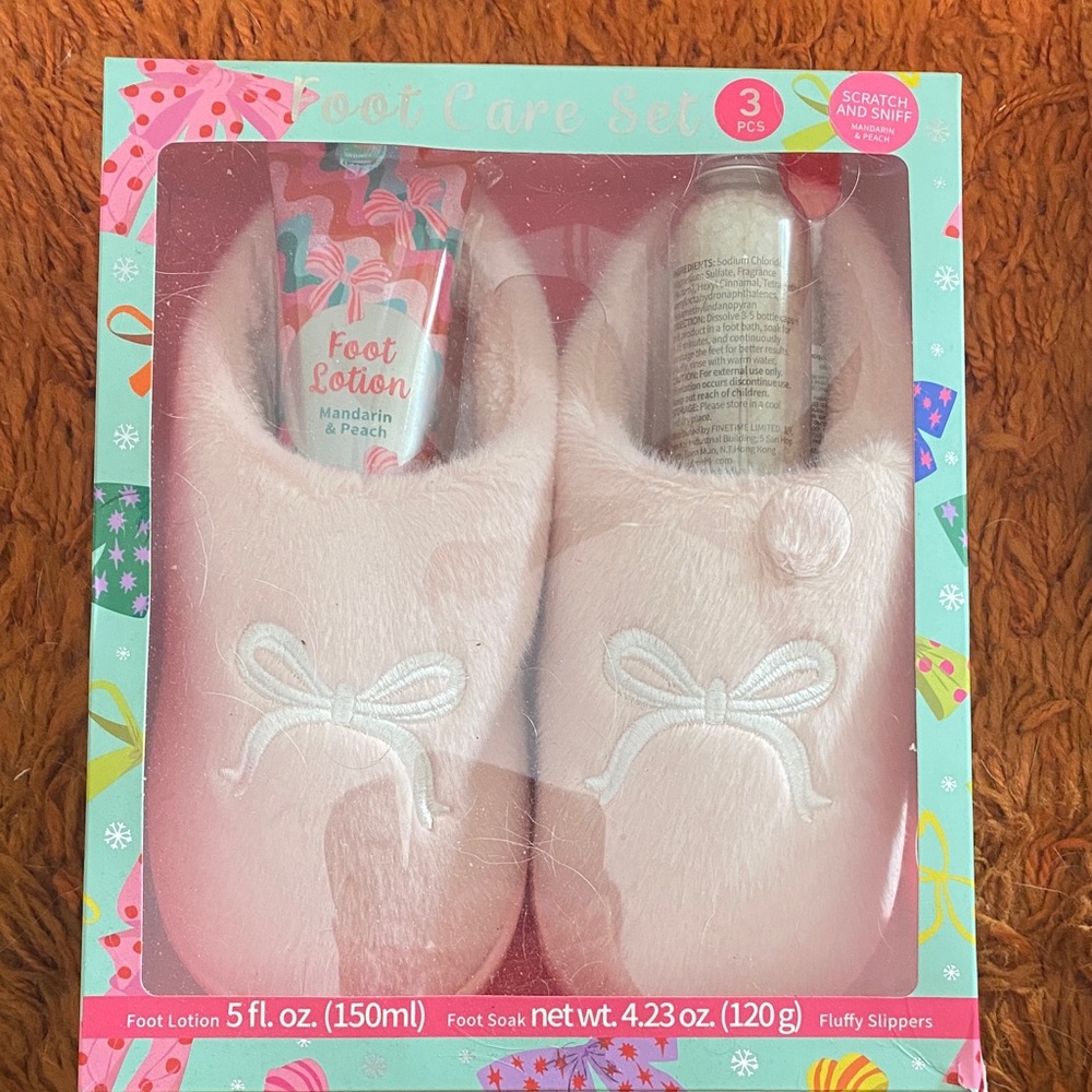 Pink Fluffy Slippers and Foot Care Set